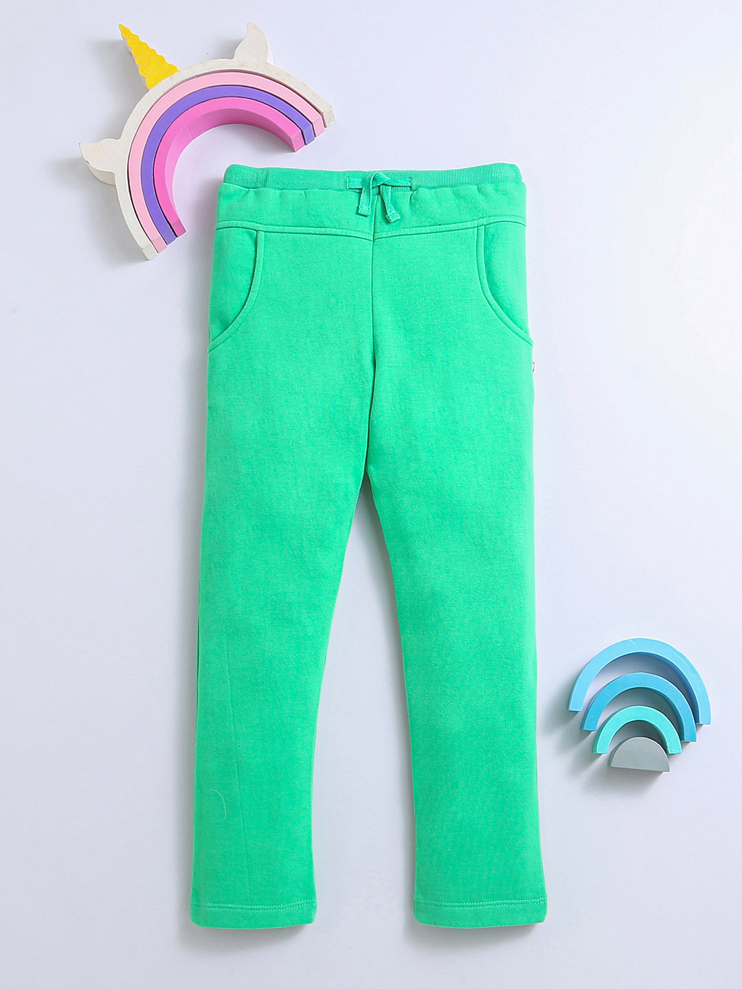 Nino Bambino Boys Green Solid Cotton Track Pant