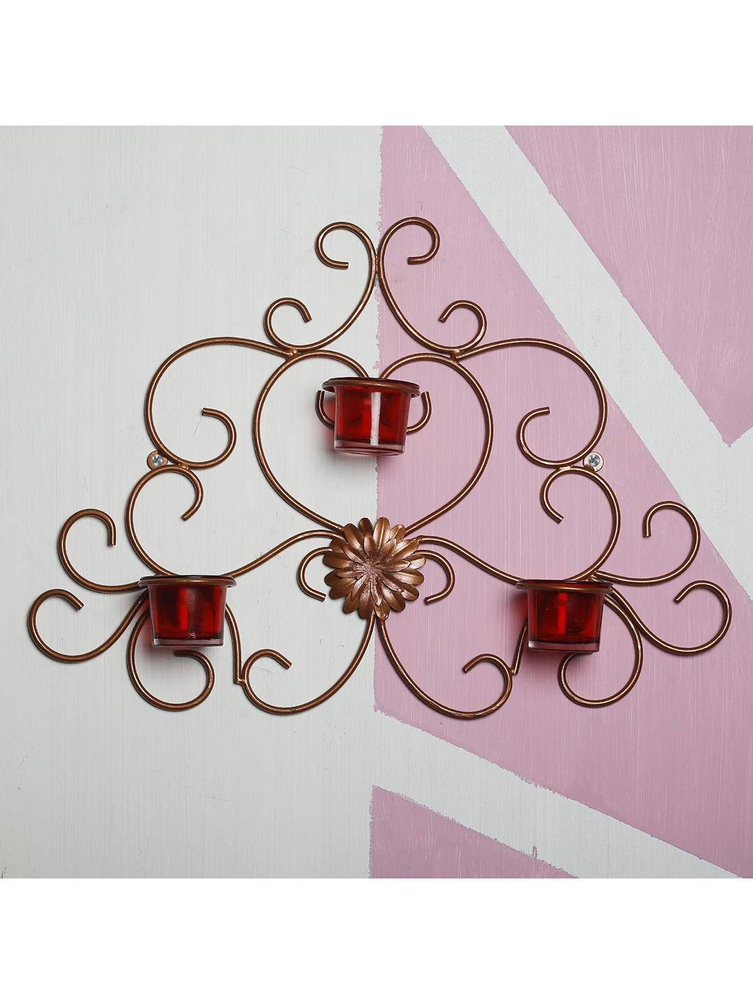 Home Sparkle Metallic-Toned Wall Hanging Decorative Iron Wall Sconce Votive Candle Holder