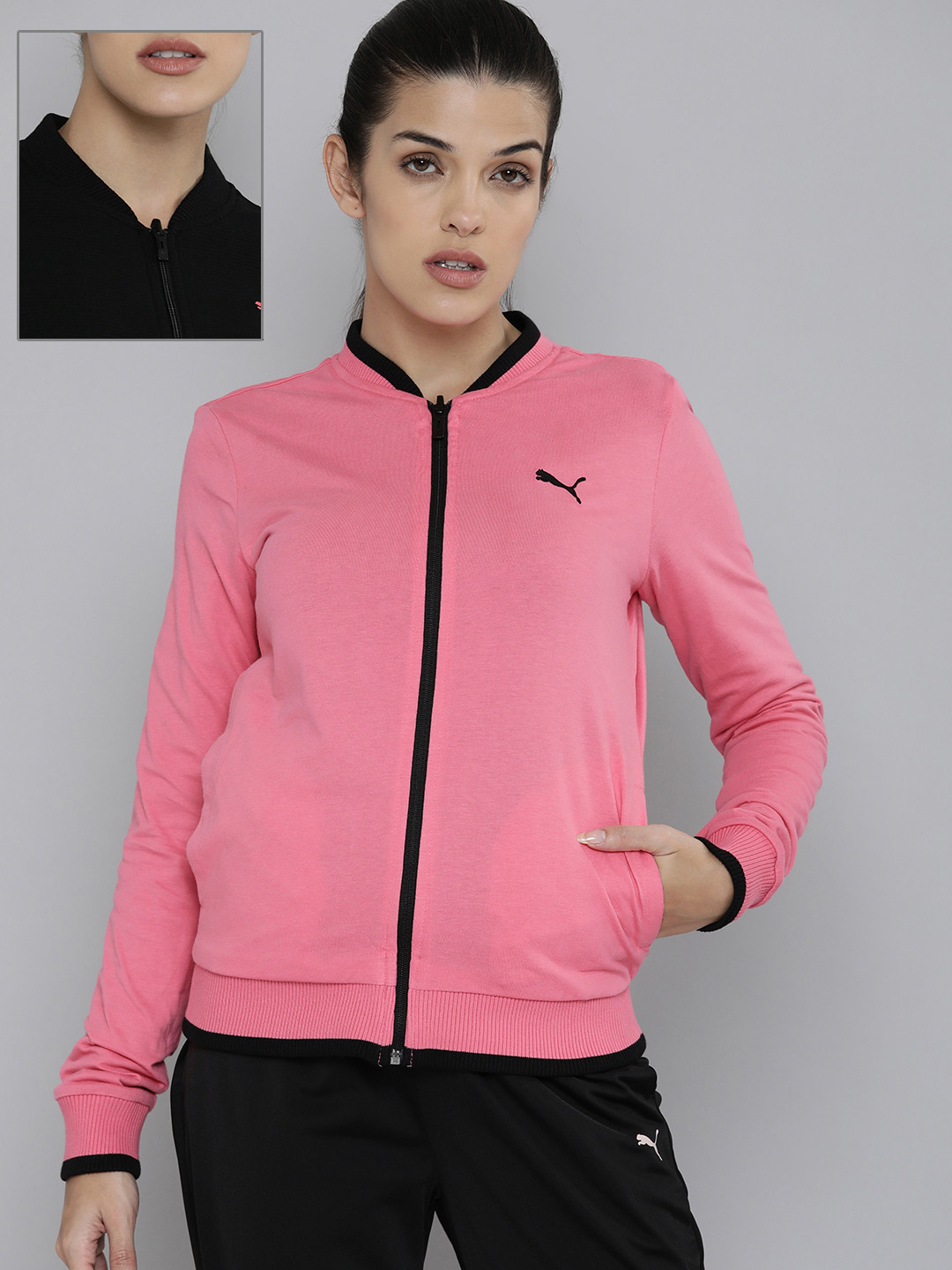 Puma Women Black Pink Reversible Outdoor Bomber Jacket
