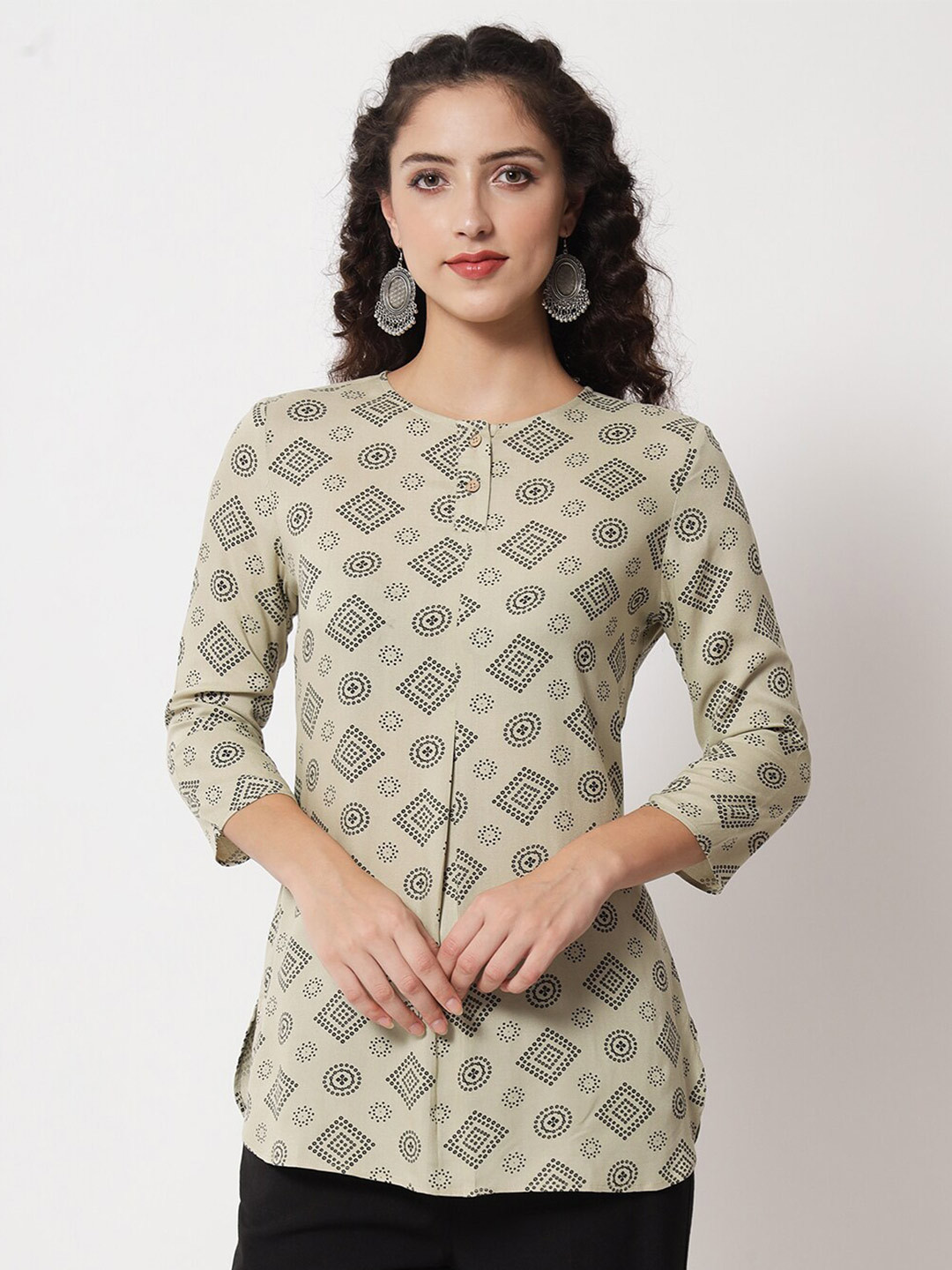 Beatnik Light Green Geometric Printed Kurti