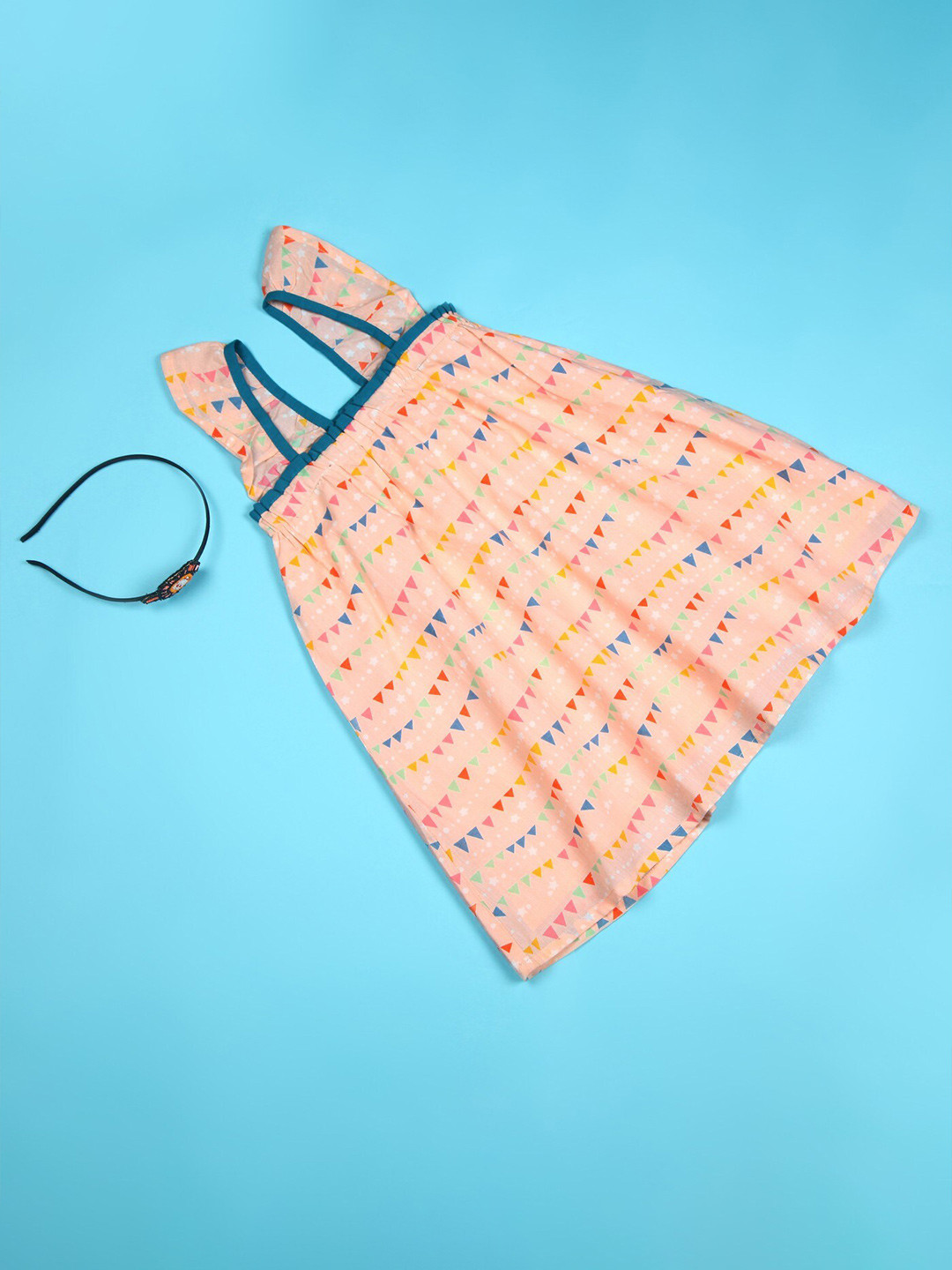 Ka-mee Girls Peach-Coloured Cotton Dress