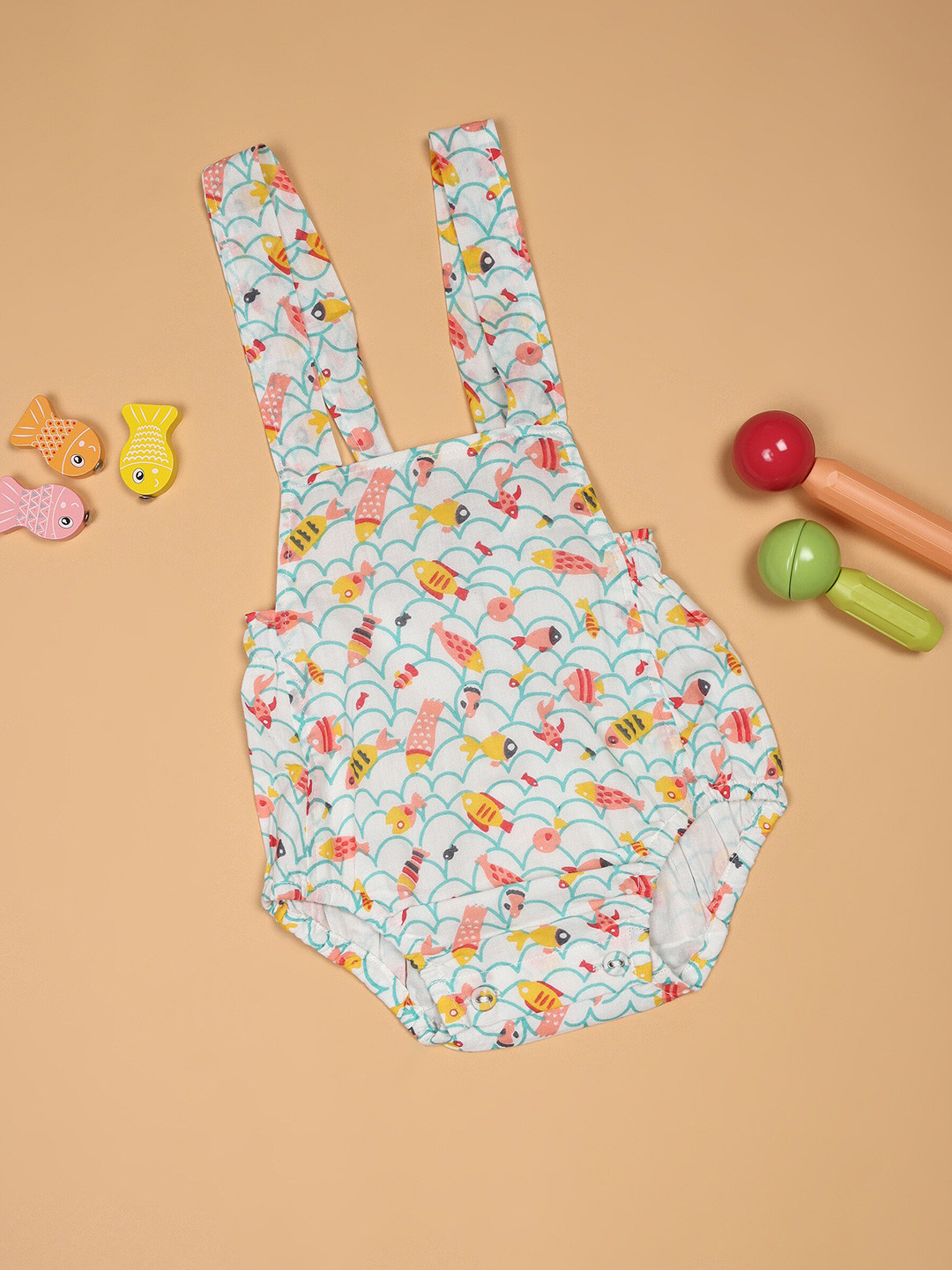 Ka-mee White Cotton Printed Pinafore Dress