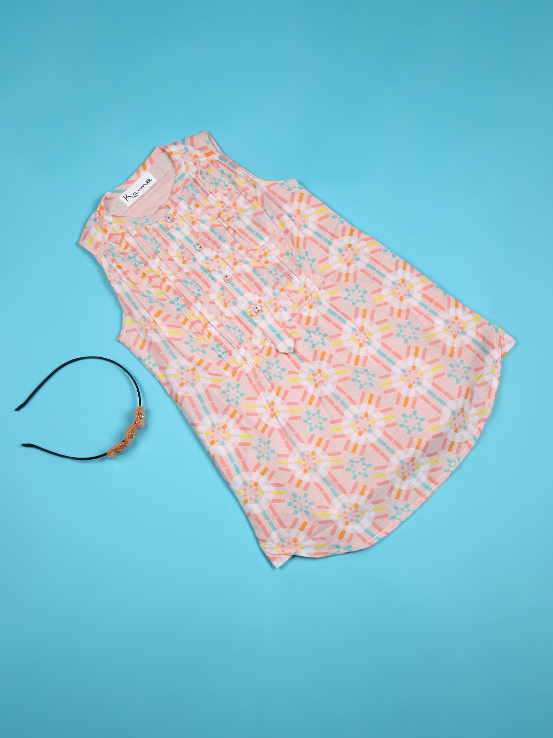 Ka-mee Girls Pink printed A line dress