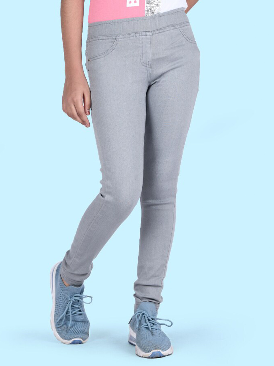 Zalio Girls Grey Solid Denim Jeggings