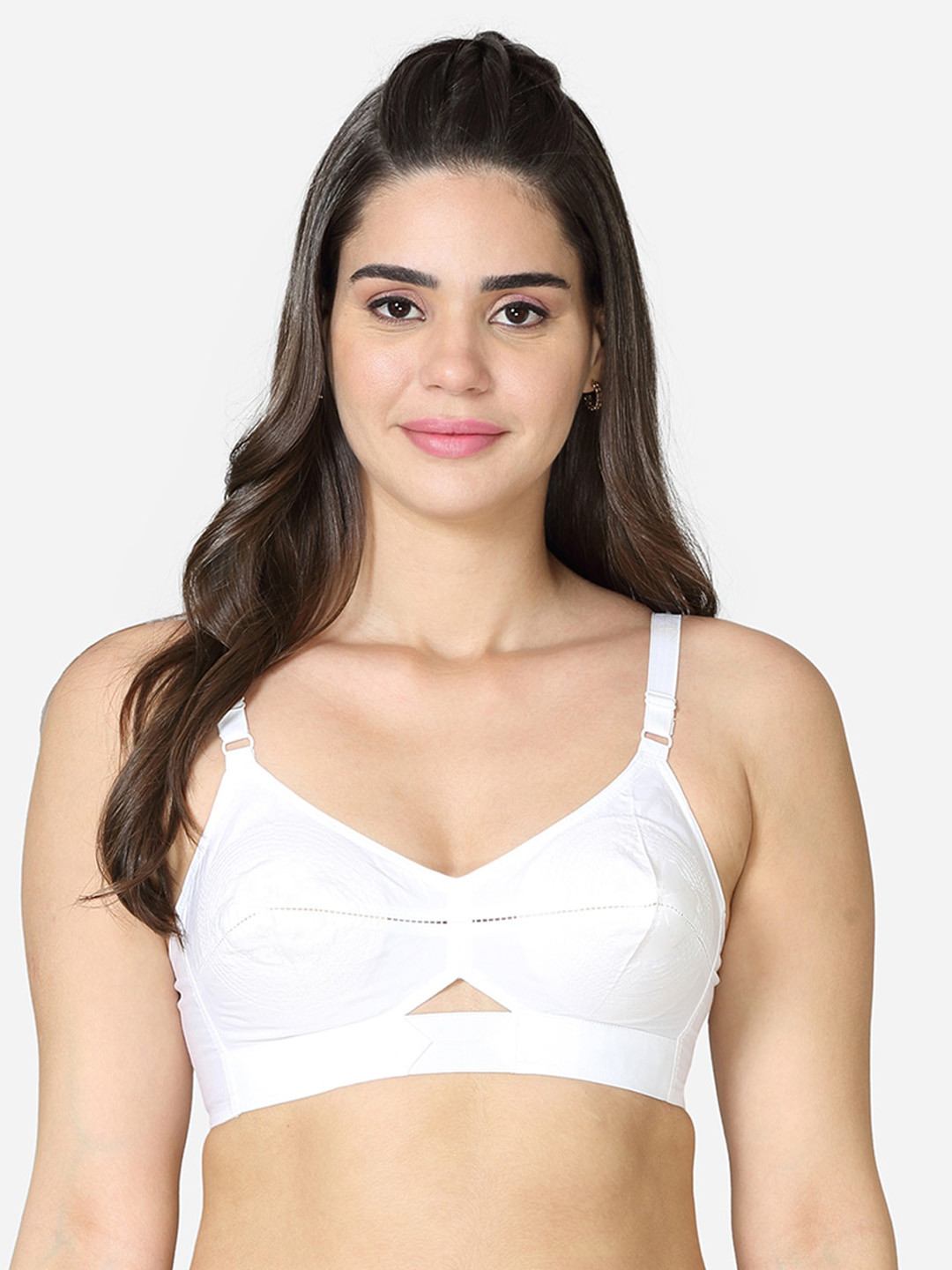 VStar White Single layered seamed round stitch Cotton Bra