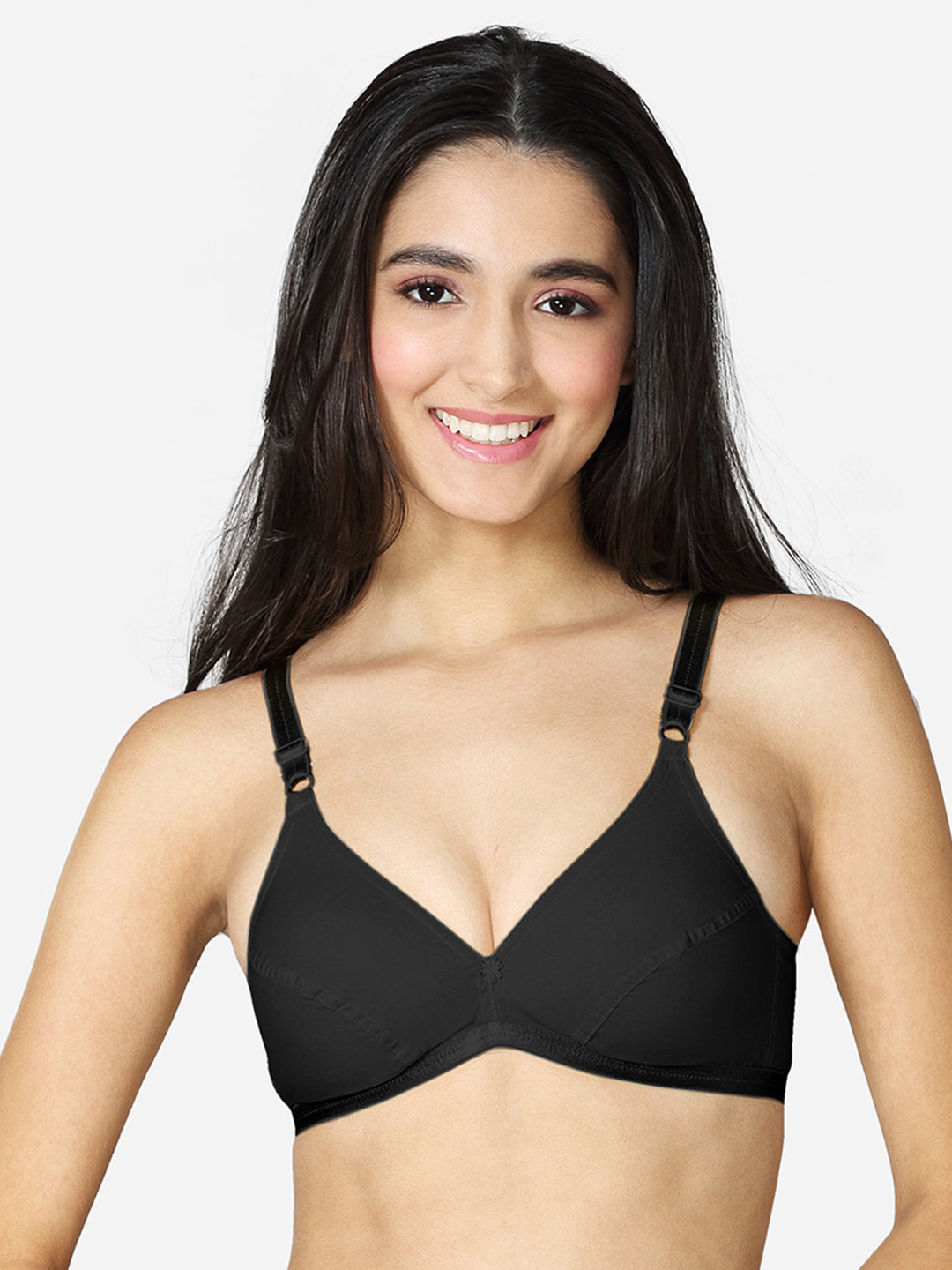 VStar Black Seamed single layered medium coverage Cotton Bra