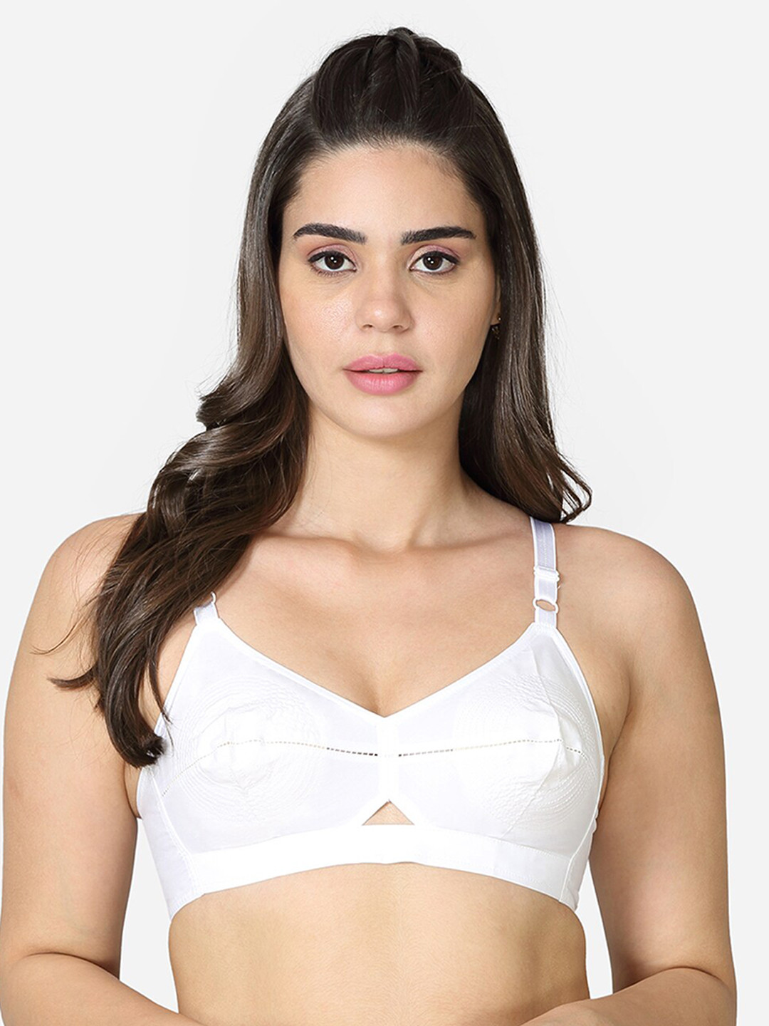 VStar White Single layered seamed Non-Padded Cotton Bra