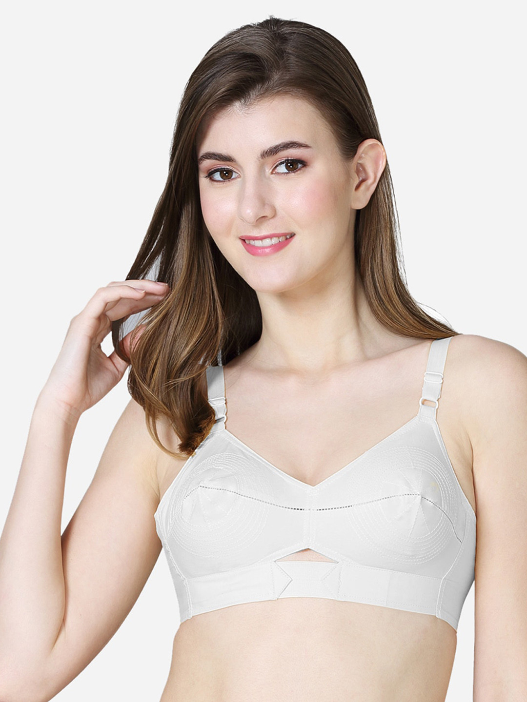 VStar White Cotton single-layered seamed Non-Padded Bra