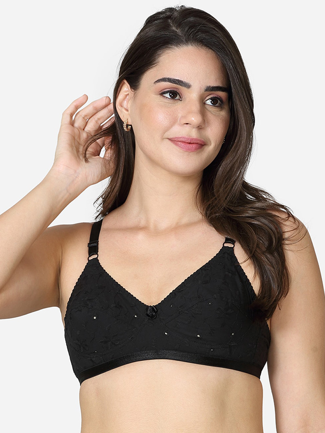 VStar Black Floral Non Padded Non-Wired Everyday Bra-IMAGE-B-BLACK