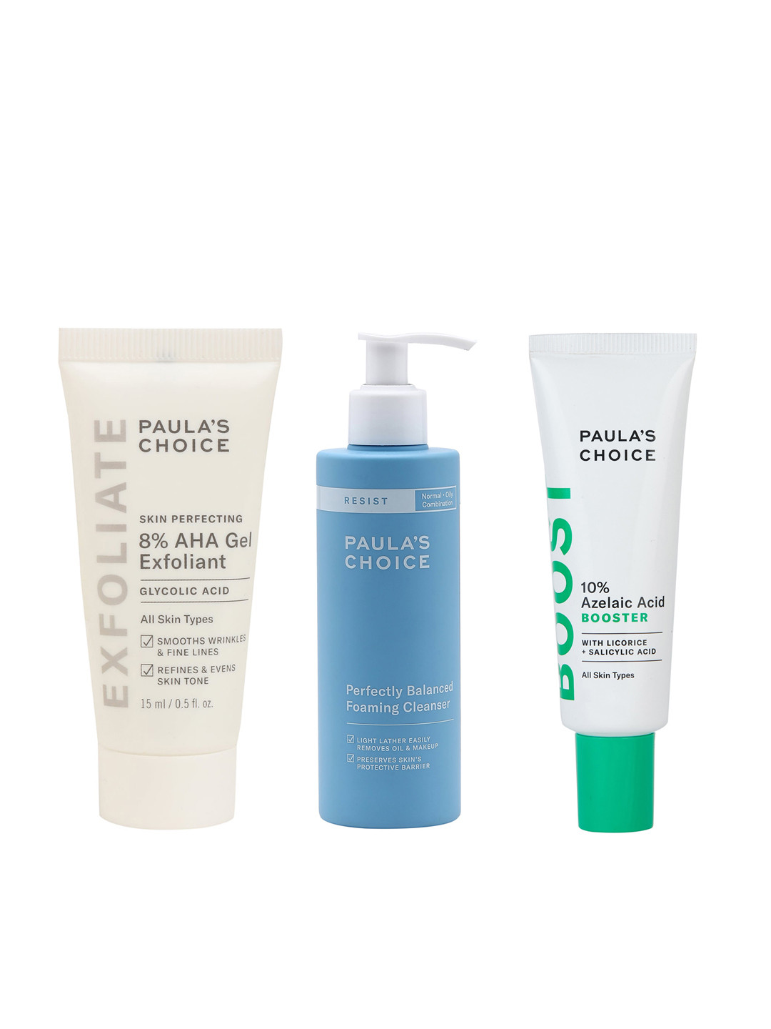 Paulas Choice Set of Azelaic Acid Booster Gel - AHA Face Gel - Balanced Foaming Cleanser
