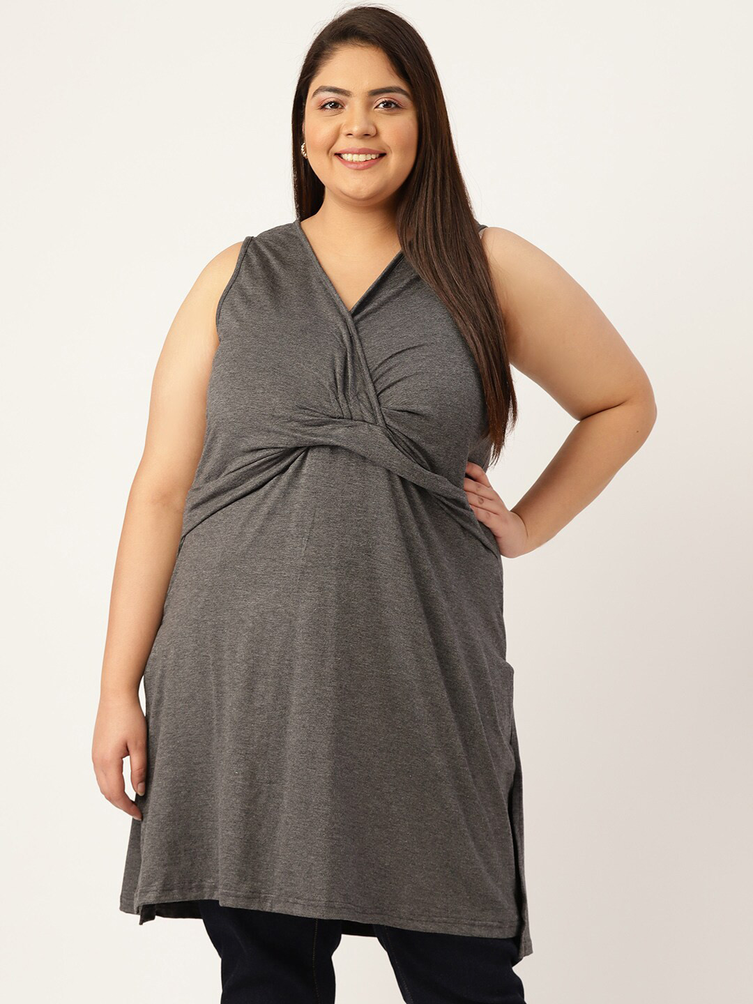 TheRebelinme Women Plus Size Charcoal Tunic