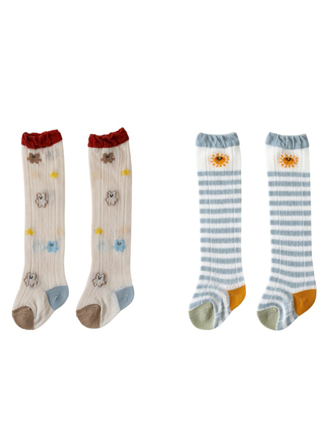 iSWEVEN Kids Pack Of 2 Blue & Beige Cotton Calf-Length Socks