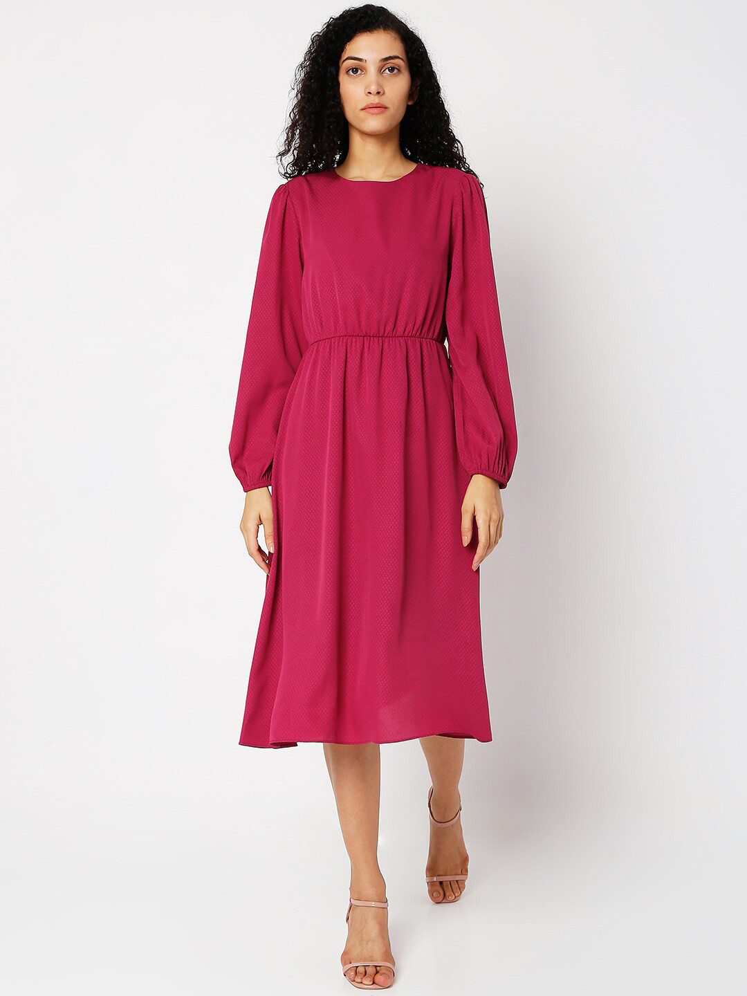 Vero Moda Red Solid Midi Dress