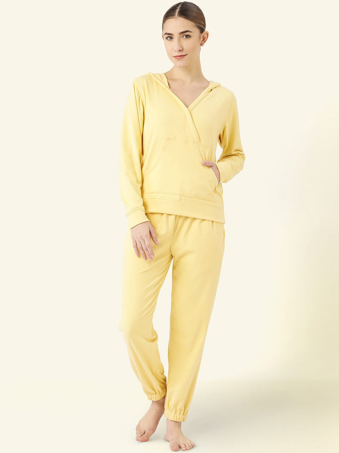 LILL Women Yellow Solid Leisure Co-Ords Set