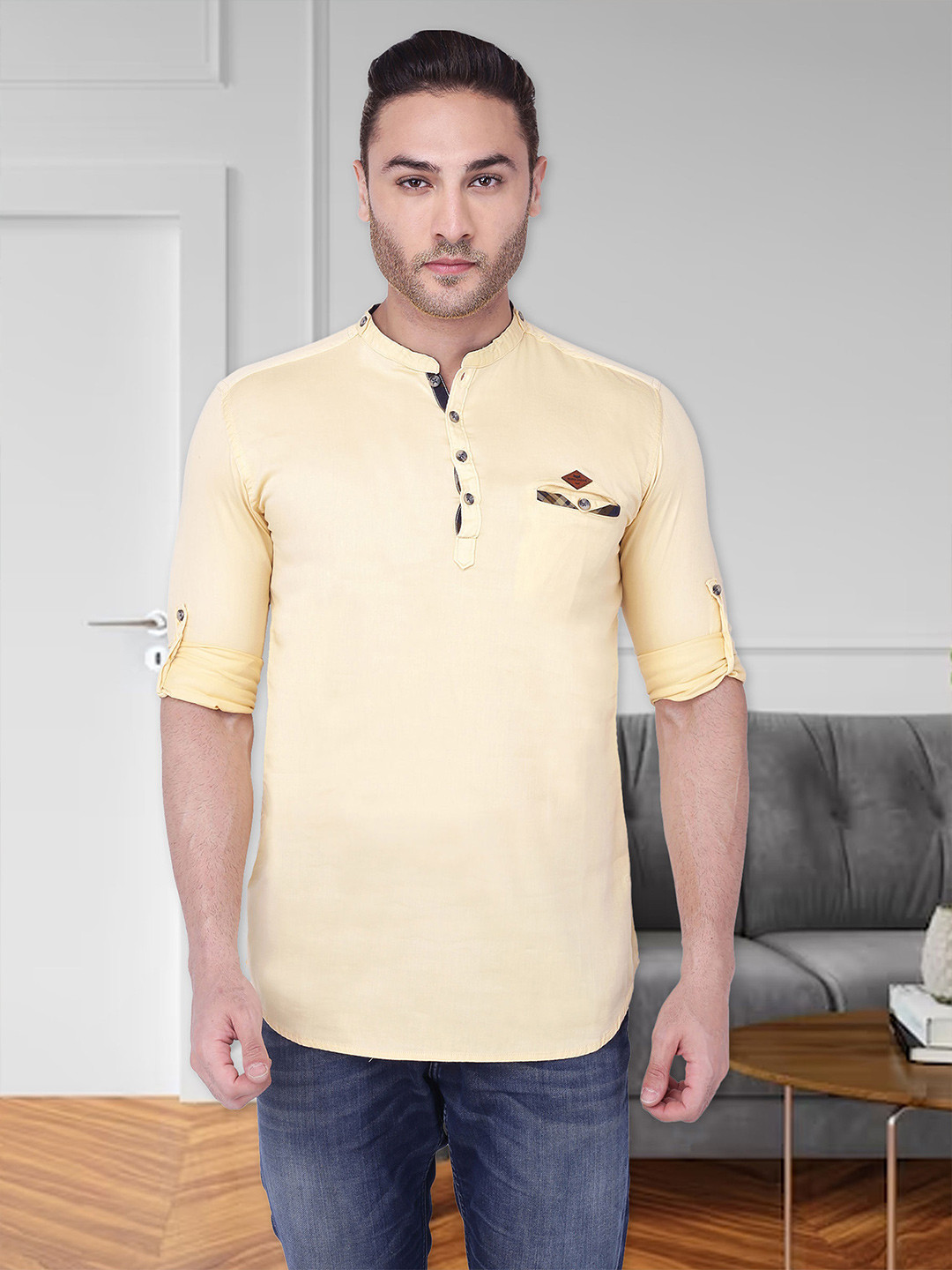 Kuons Avenue Men Yellow Casual Short Kurta