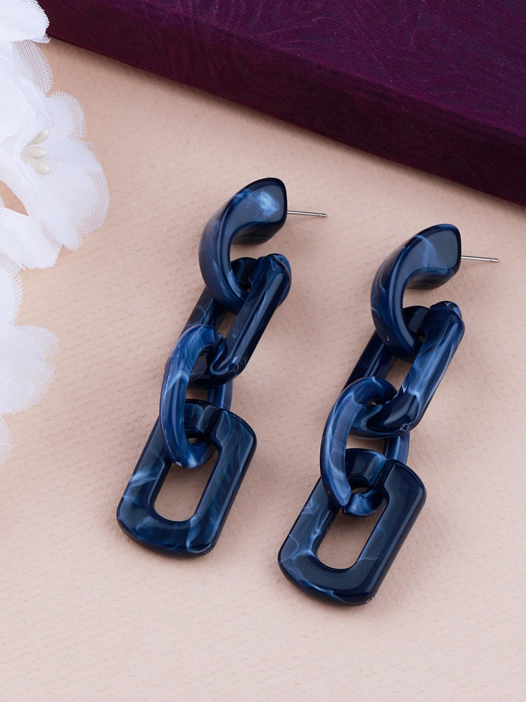 Silver Shine Blue Contemporary Drop Earrings
