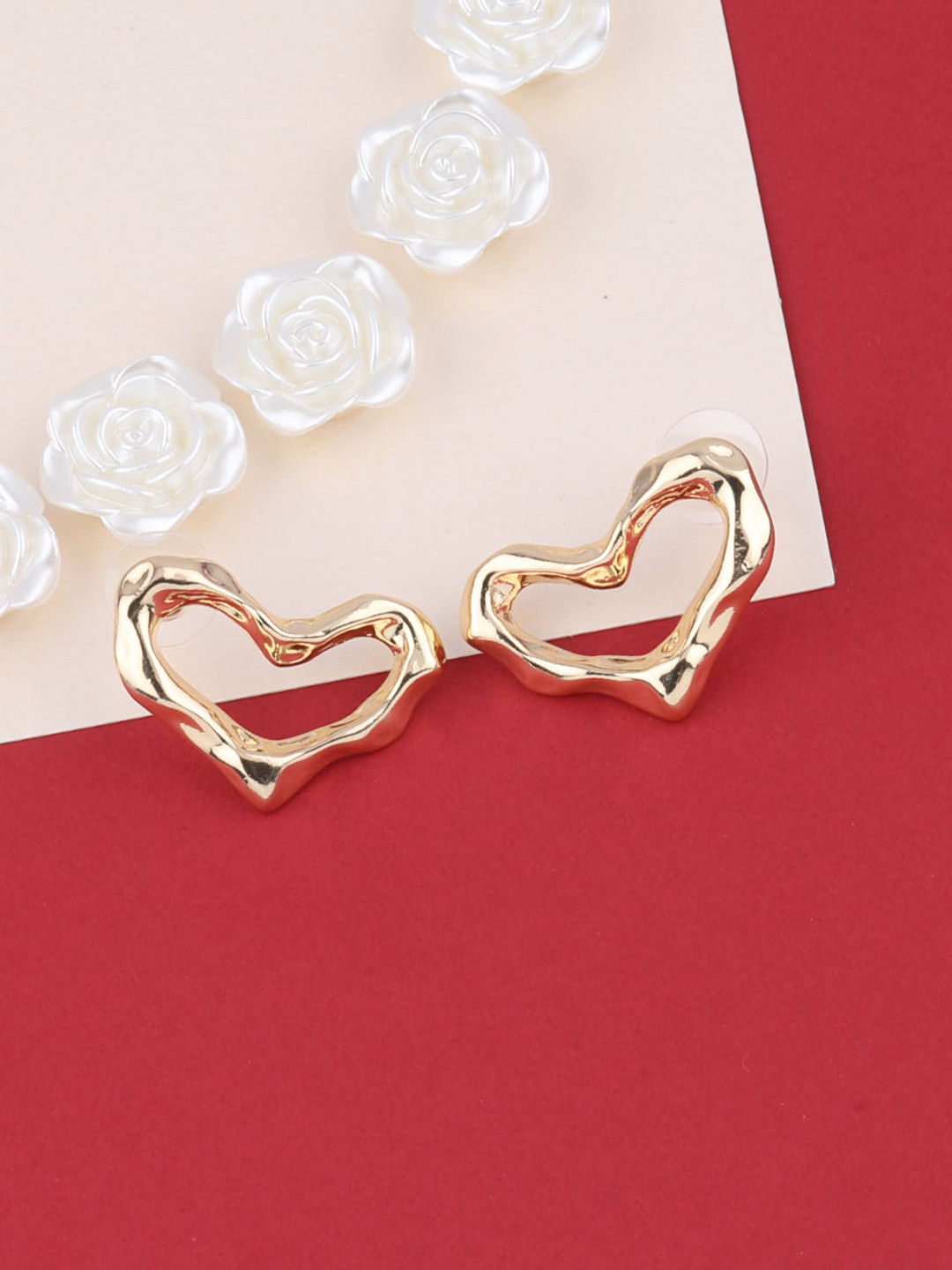 Silver Shine Gold-Toned Heart Shaped Studs Earrings