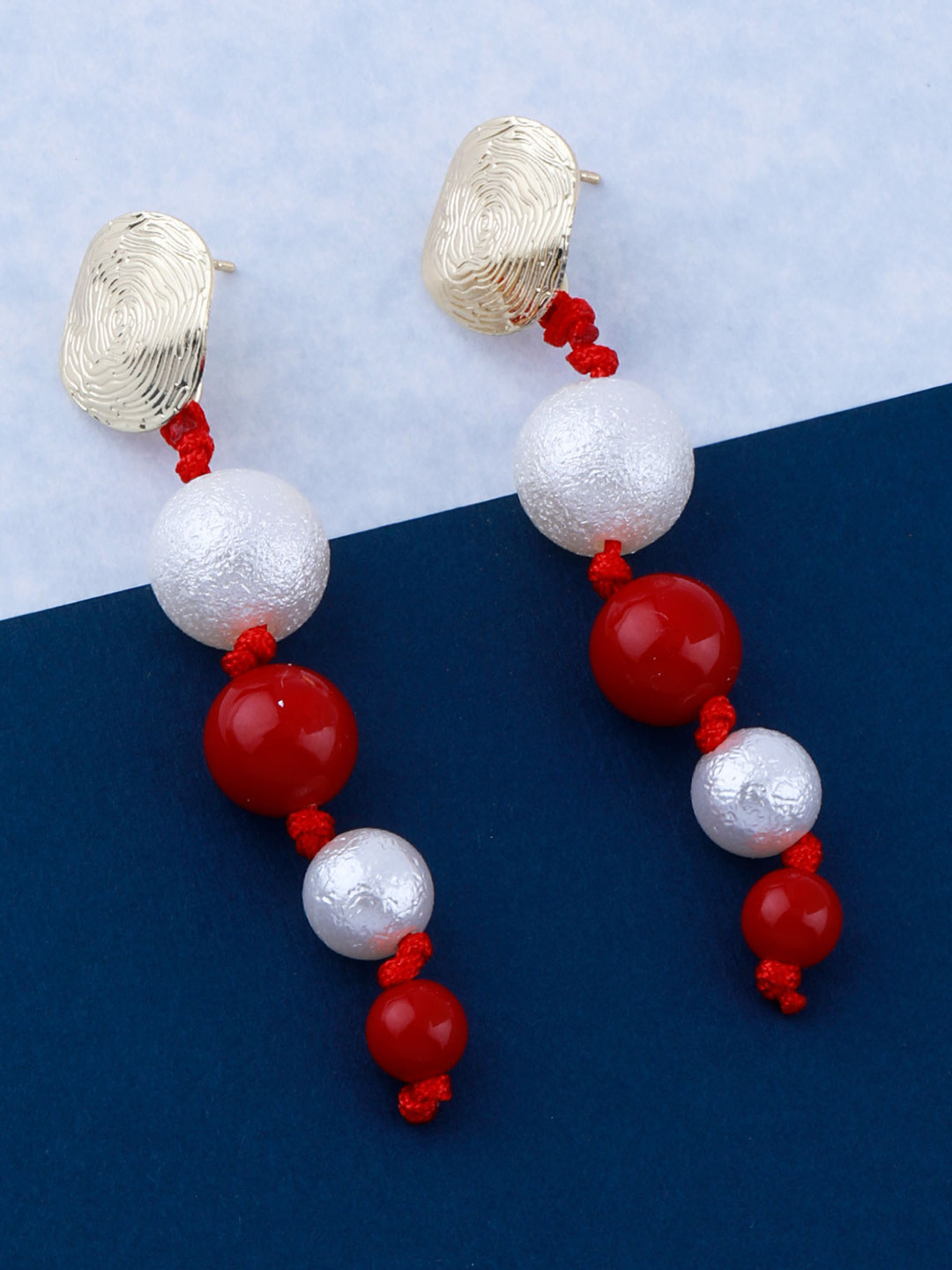 Silver Shine White & Red Contemporary Drop Earrings