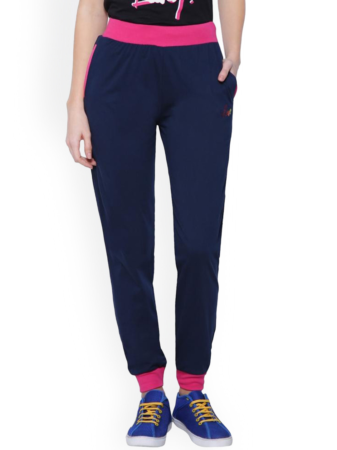 DYCA Women Navy Blue And Pink Solid Regular Fit Cotton Joggers
