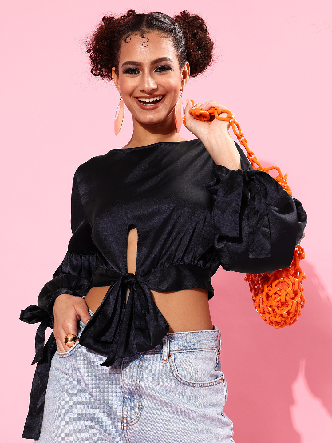 Stylecast X Hersheinbox Navy Blue Solid Once Upon a Sleeve Top