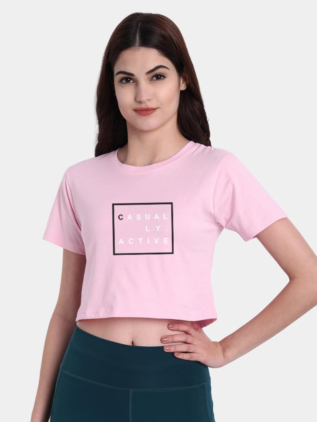 deb Women Casually Active Pink Cotton Crop Top