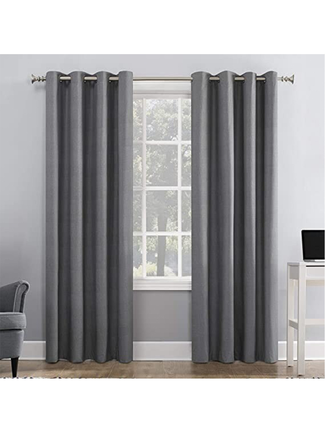Home Sizzler Grey Pack of 2 Solid Black Out Long Door Curtains