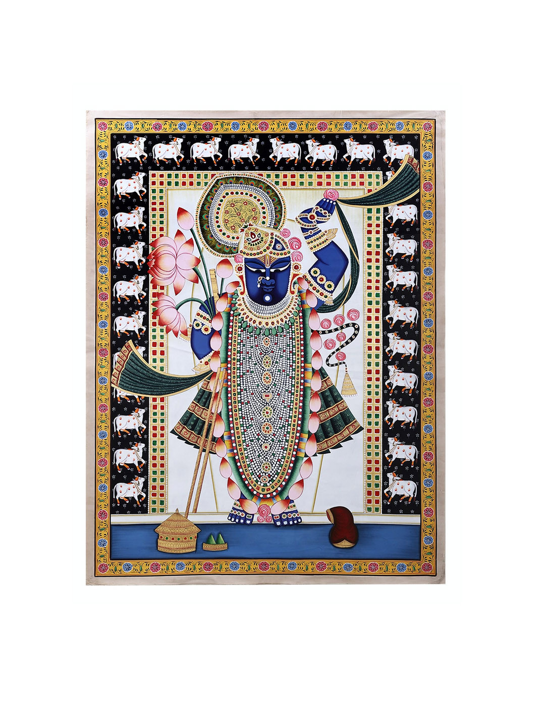 Exotic India Pichwai of Shrinath Ji - Watercolor Paint on Cotton