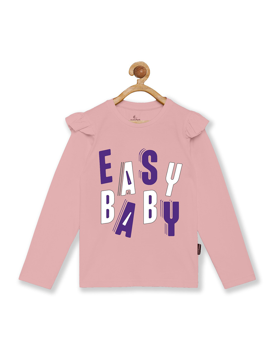 KiddoPanti Girls Pink Typography Printed Pure Cotton T-shirt