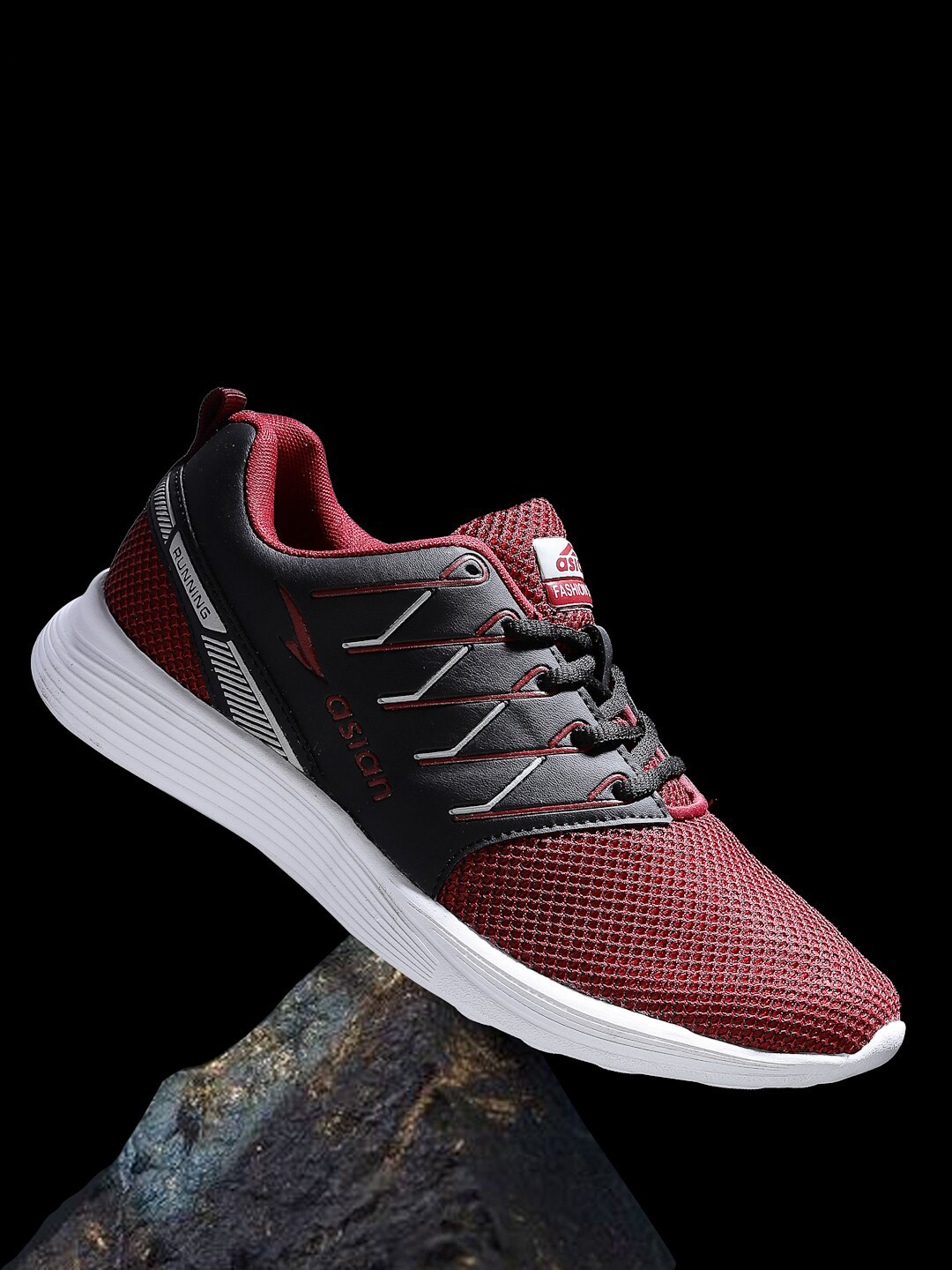 ASIAN Men Black & Maroon Mesh Running Shoes