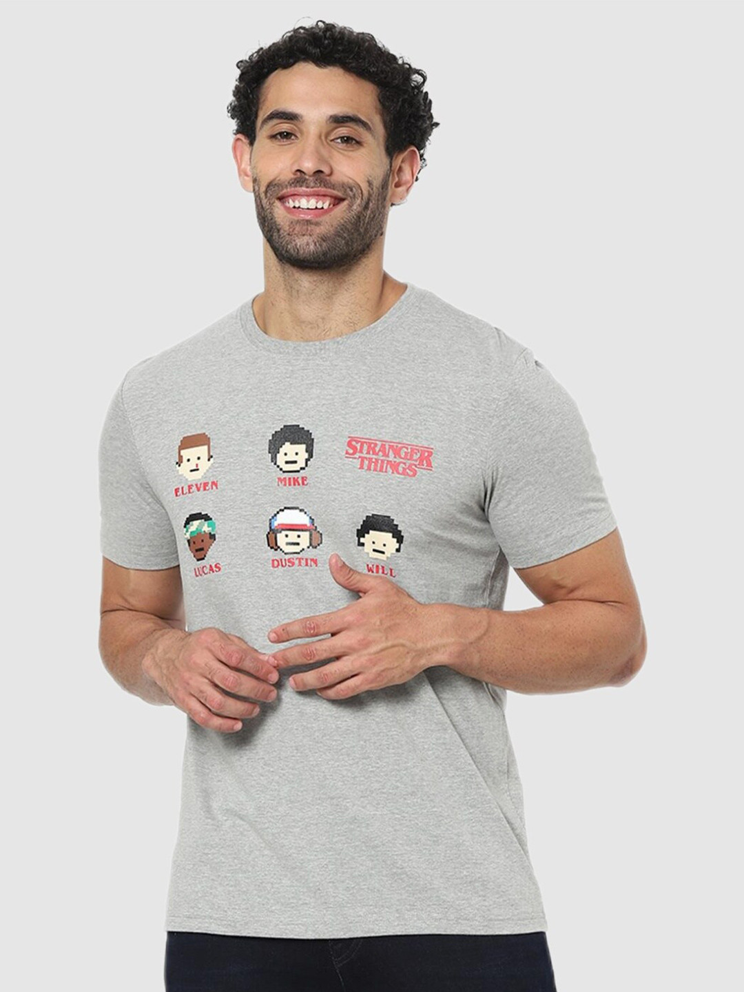 Celio Men Grey Stranger Things Printed Cotton T-shirt