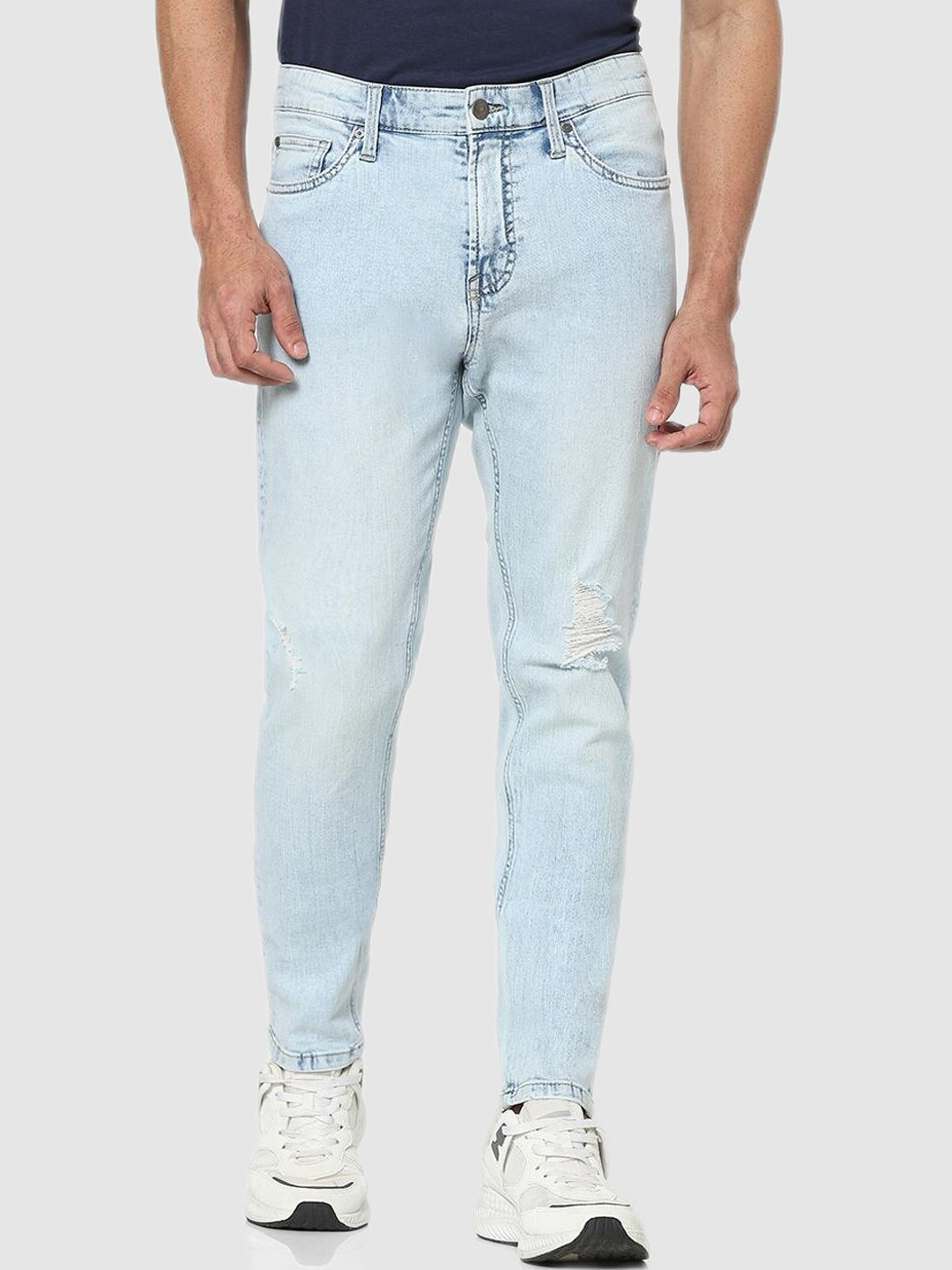 Celio Men Blue Jean Slim Fit Mildly Distressed Heavy Fade Stretchable Jeans