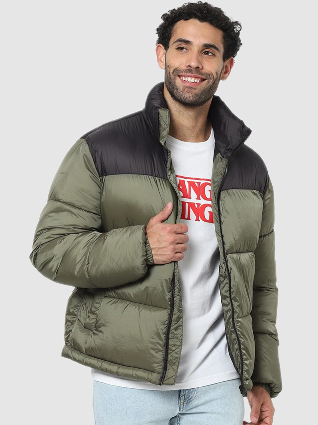 Celio Men Olive Green Puffer Jacket
