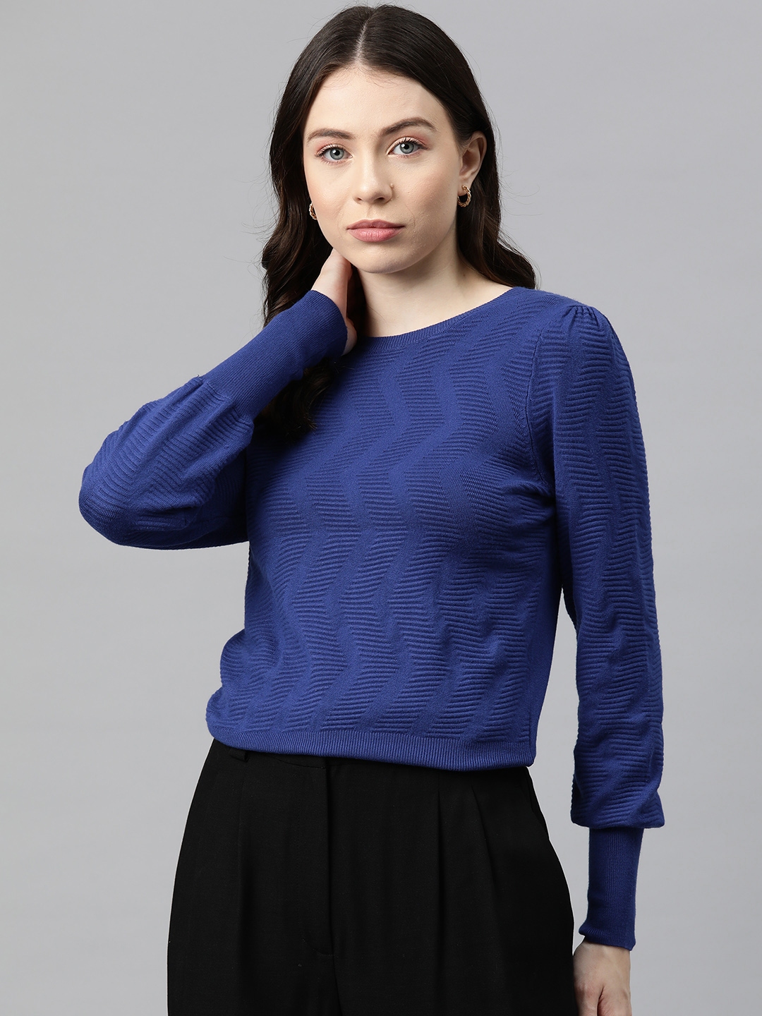 Buy Marks Spencer Textured Bishop Sleeves Pullover Sweaters