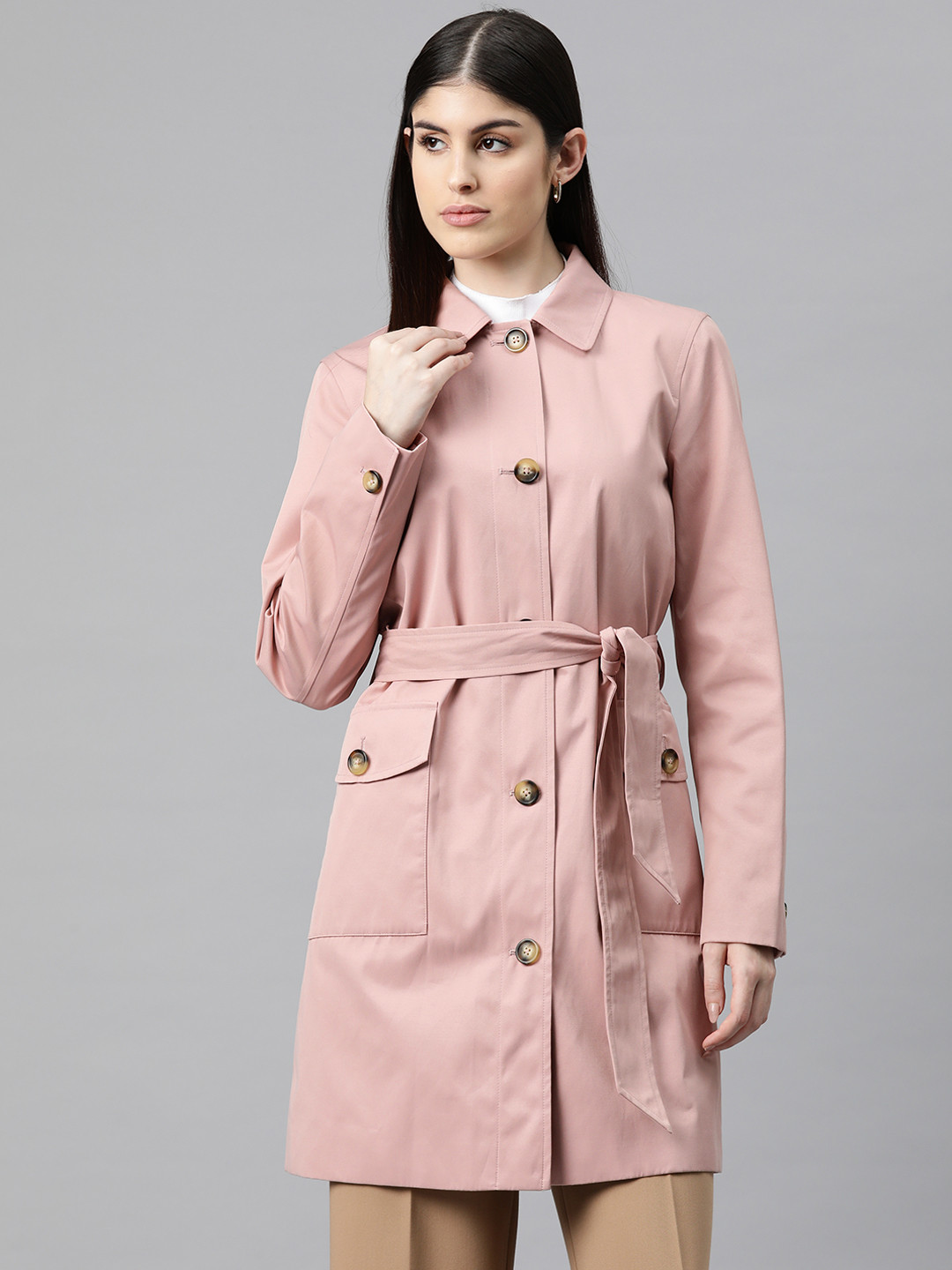 Marks & Spencer Spread Collar Front Open Belted Longline Coat