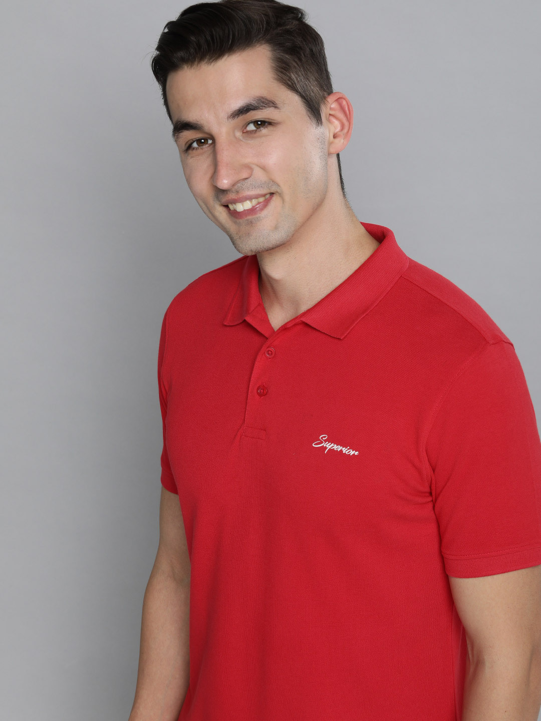 HERE&NOW Men Red Solid Polo Collar Pure Cotton T-shirt