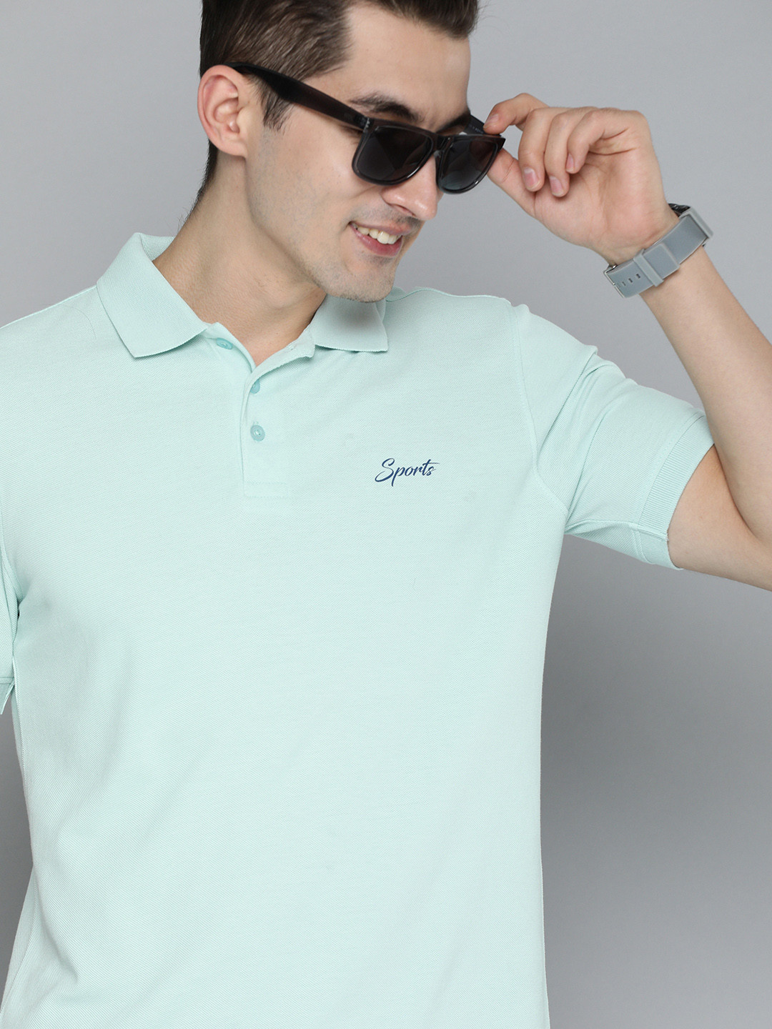 HERE&NOW Men Blue Polo Collar Pure Cotton T-shirt