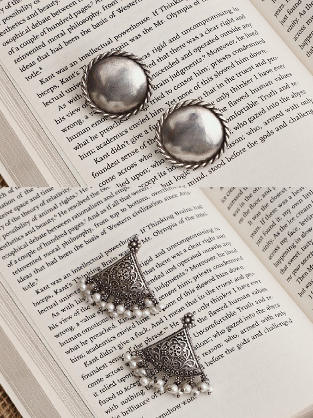 VENI Silver-Toned Pack Of 2 Contemporary Studs Earrings