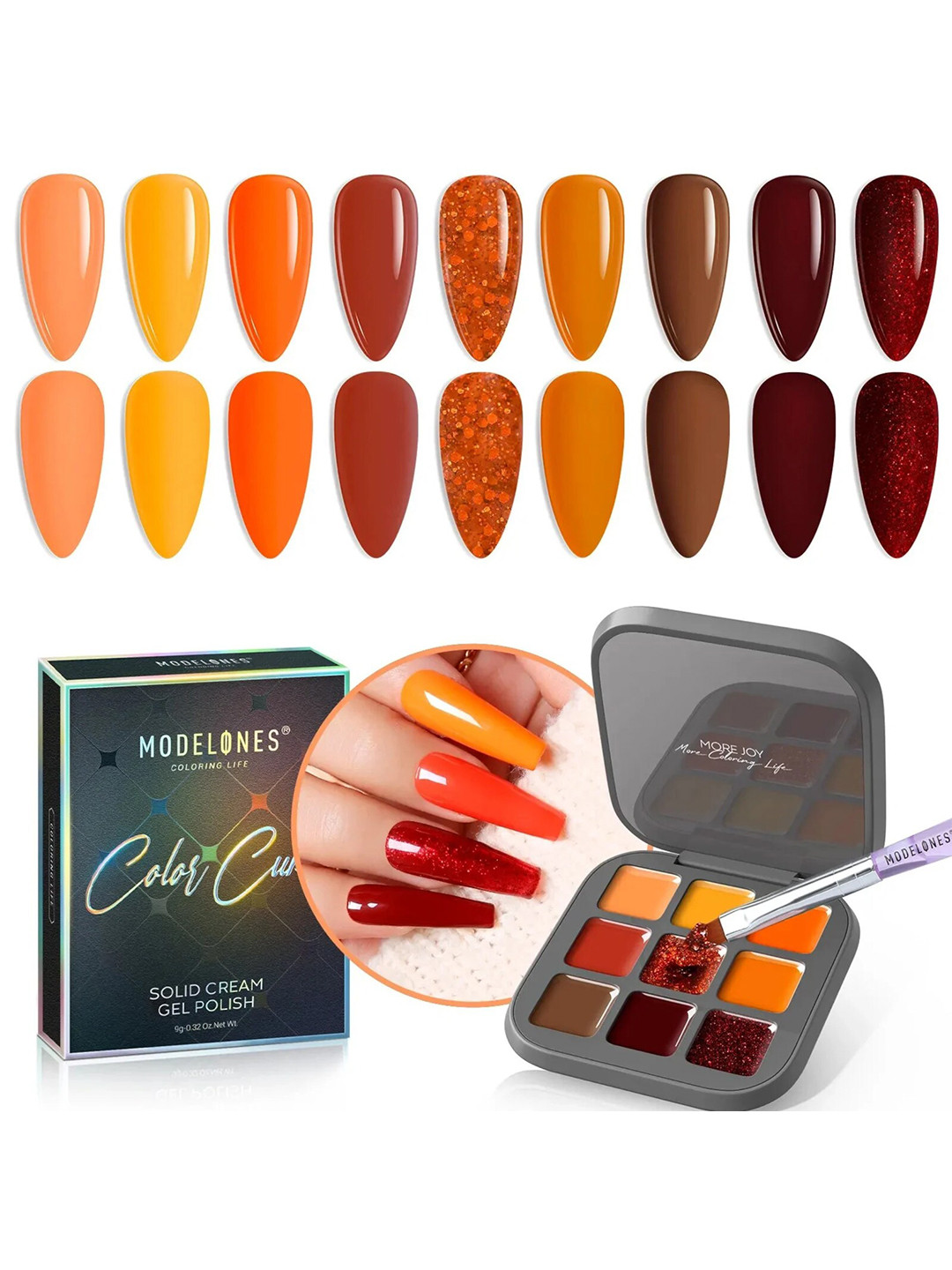 Modelones 9 Shades Color Cube Solid Cream UV Gel Nail Polish Palette 9g - Maple Leaf