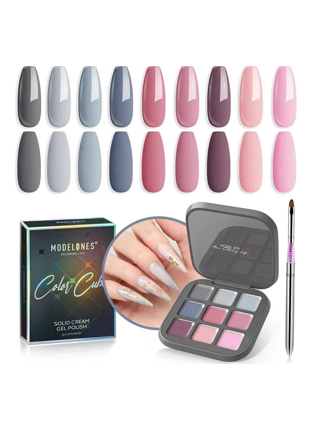 Modelones 9 Shades Color Cube Solid Cream UV Gel Nail Polish Palette 9g - Creamy Squid Ink Pasta