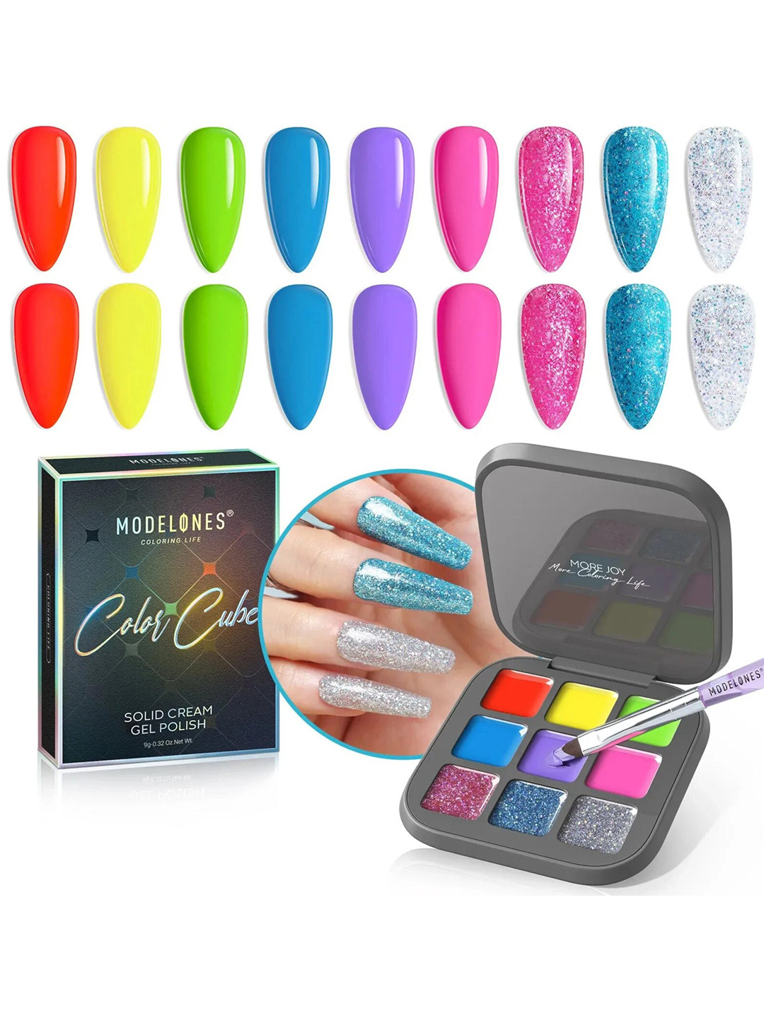 Modelones 9 Shades Color Cube Solid Cream UV Gel Nail Polish Palette 9g - Bonfire Amour