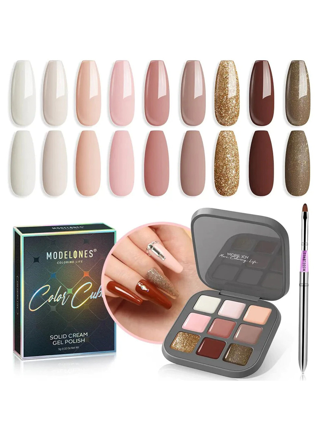 Modelones 9 Shades Color Cube Solid Cream UV Gel Nail Polish Palette 9g - Best Ever Coffee Time