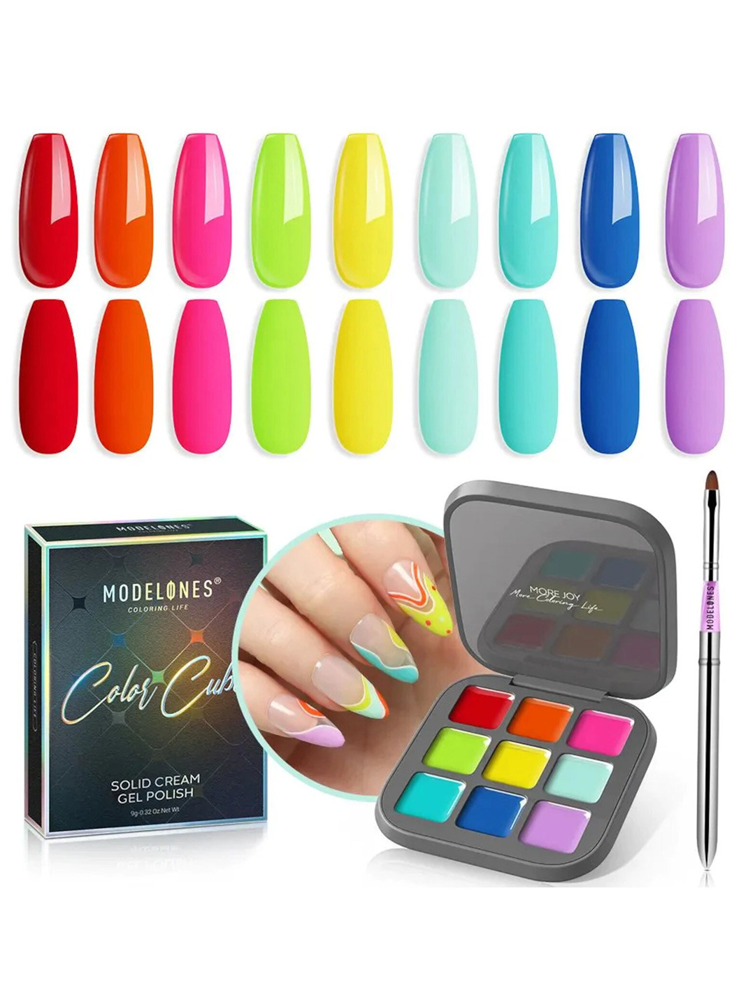 Modelones 9 Shades Color Cube Solid Cream UV Gel Nail Polish Palette 9g - Craziest Jelly Bean