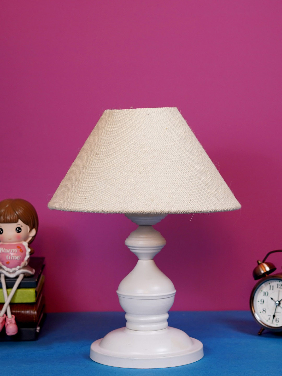 foziq White & Beige Textured Table Lamps With Shade