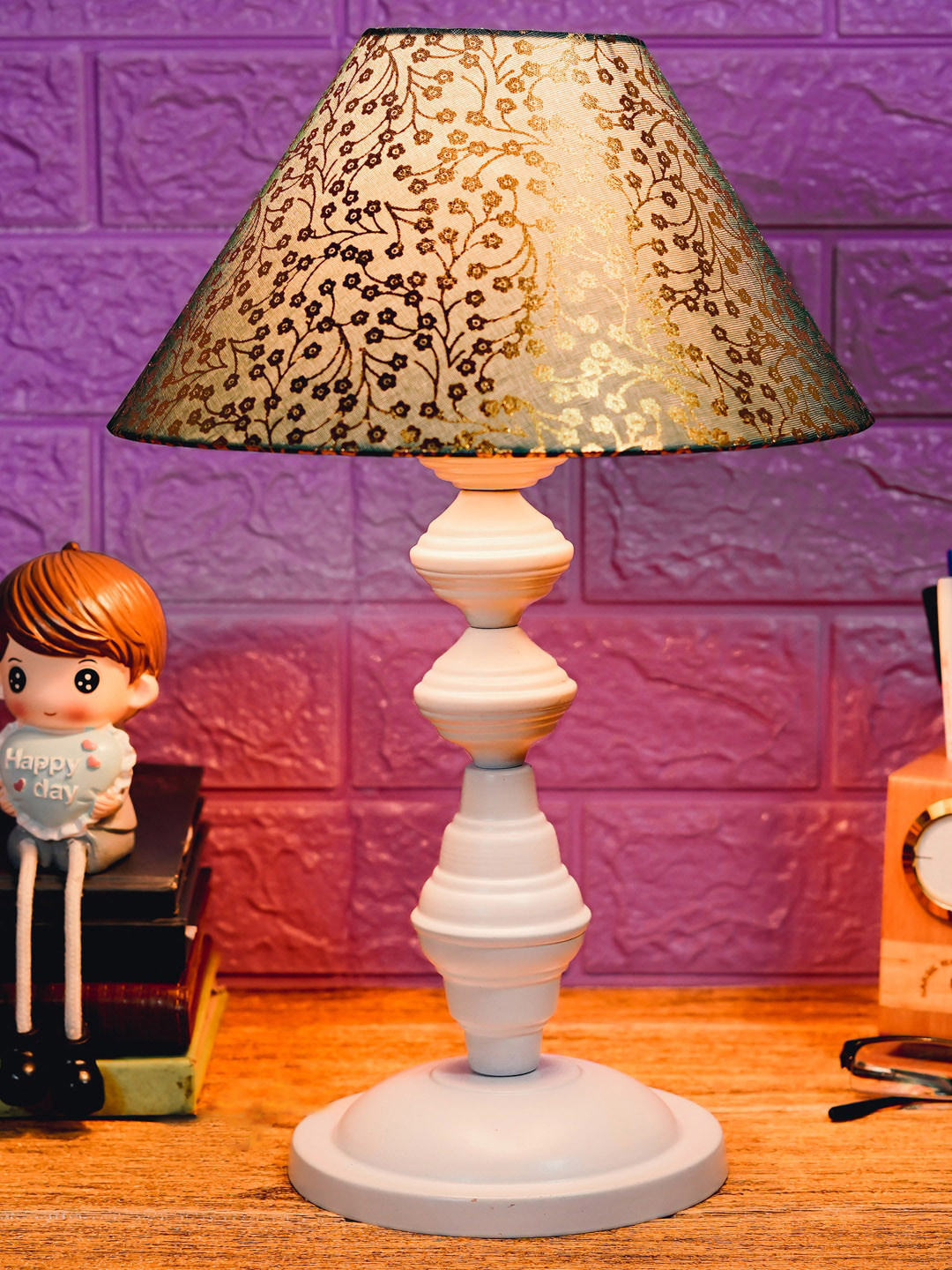 foziq Gold & White Printed Table Lamps