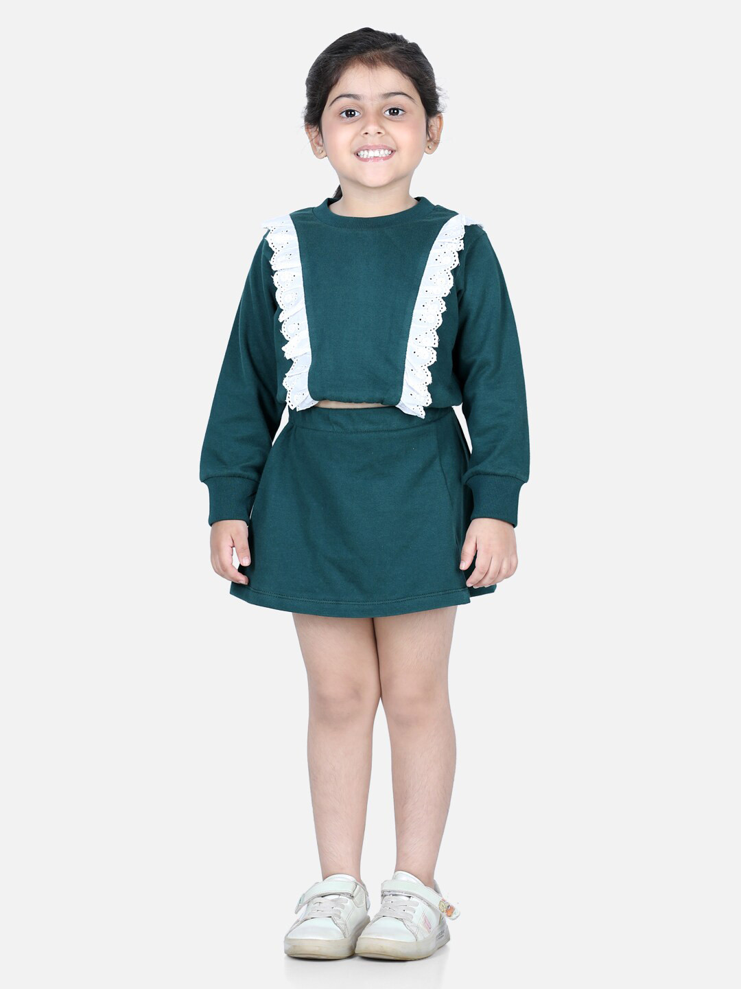 AWW HUNNIE Girls Green Top with Skirt