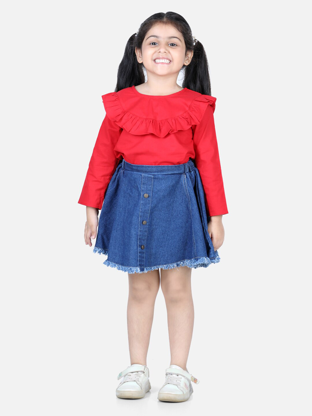AWW HUNNIE Girls Red Layered Top With Skirt