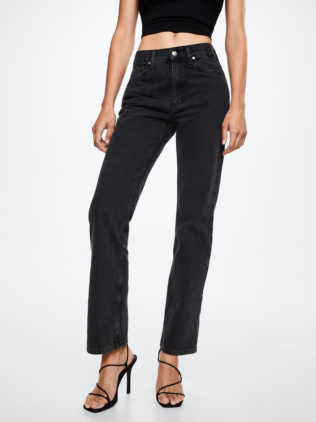 MANGO Black Straight Fit Jeans