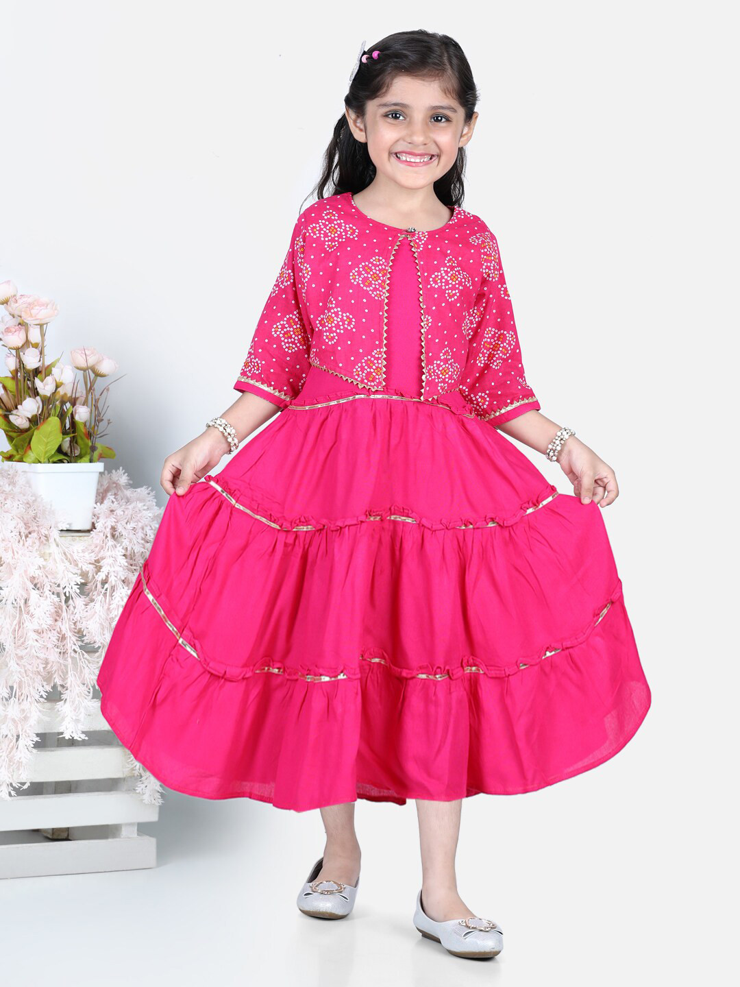 Here&Now X Kinder Kids Pink Ethnic A-Line Midi Dress