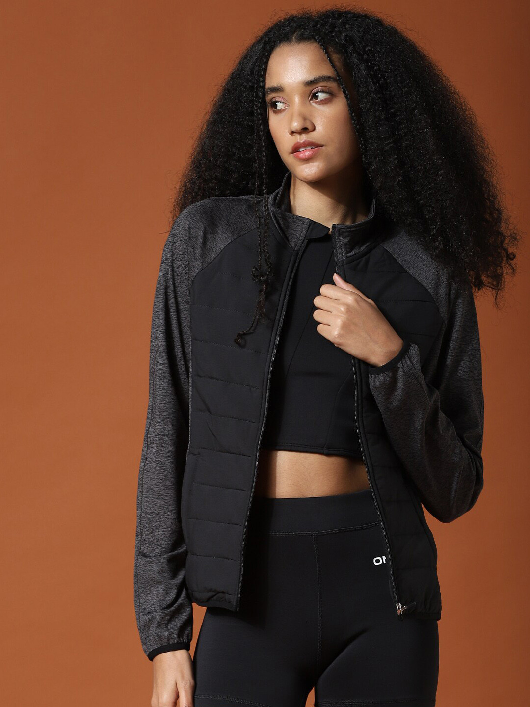 ONLY PLAY Women Black Crop Training or Gym Padded Jacket