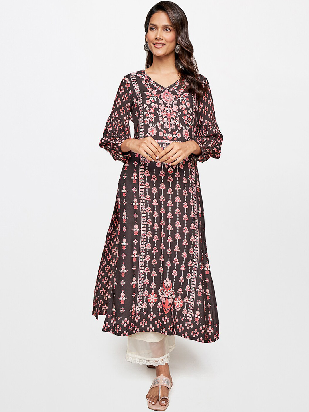 itse Women Charcoal Floral A-Line A-Line Kurta